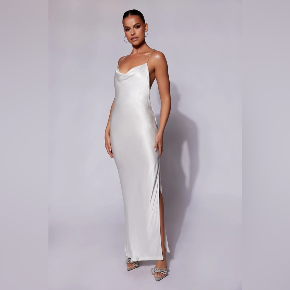 Sera Diamante Maxi Dress With Low Back - White